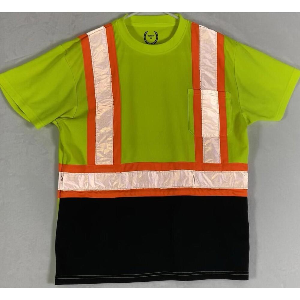 North 15 High Vis Short Sleeve T-Shirt ASNI Class 3 Large W/ Chest Pocket *read